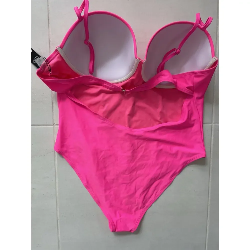 Fashion Nova Swim Rory One Piece Swimsuit Beach Summer Hot Pink